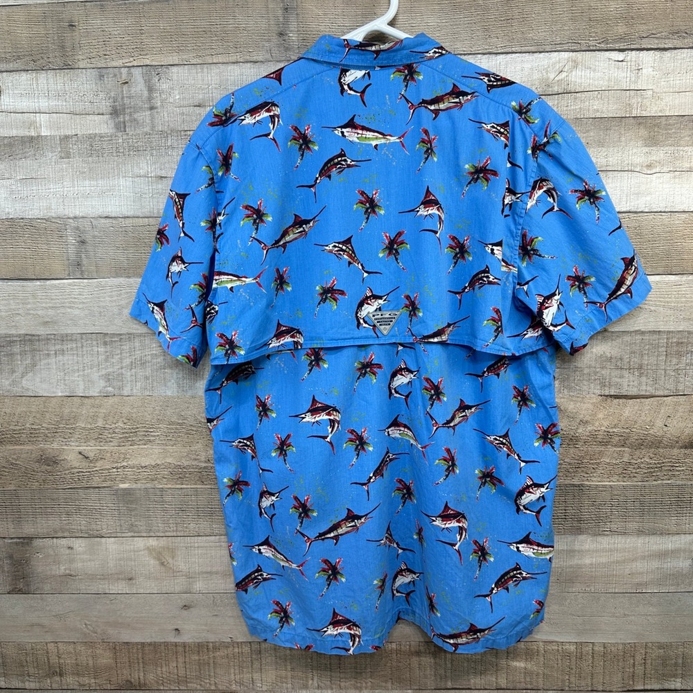 Columbia PFG Mens Marlin Palm Tree Blue Vented Fishing Shirt Large FM7011 - Picture 5 of 6